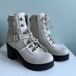 GUESS Canaly Platform Combat Chunky Heel Boots in IVORY Women's Size 7